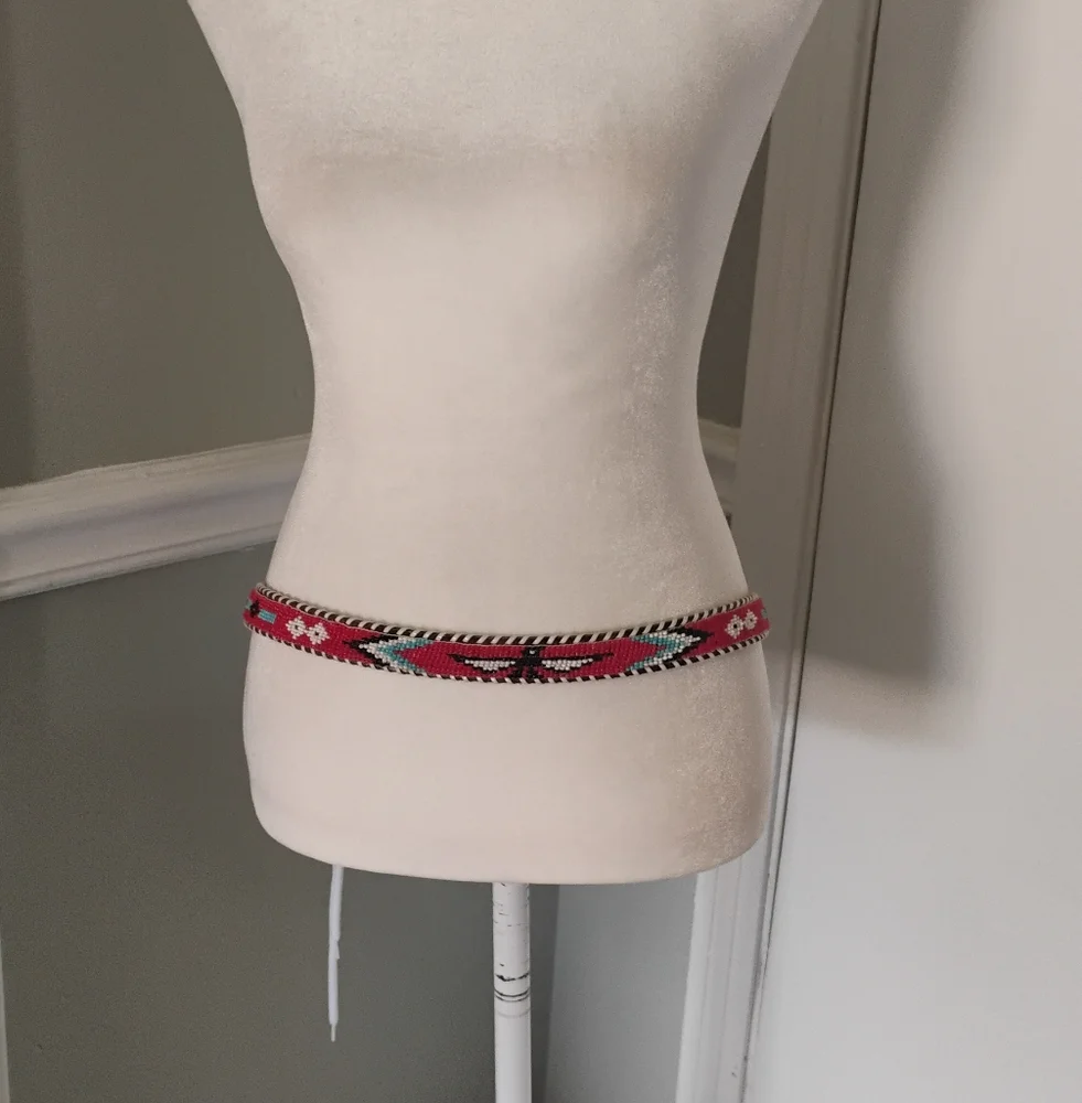 Vintage 1970s Hand Beaded Leather Belt